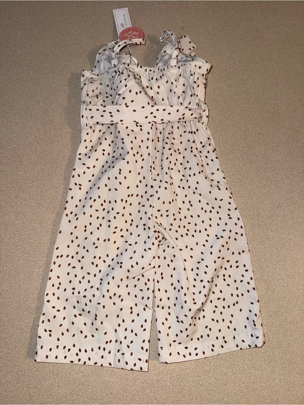Bailey’s Blossoms Sydney Tie-Waist Jumpsuit Cream & Brown Specks size 3-6 months